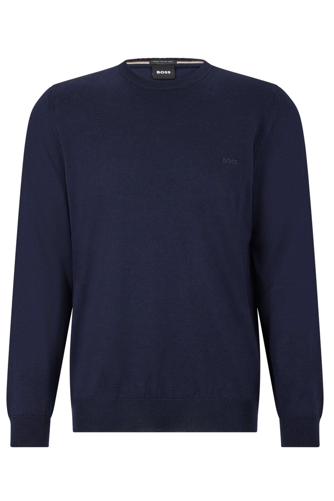Hugo Boss Mens Botto-l Crew Neck Knitwear Dark Blue Merino Wool - Size Large